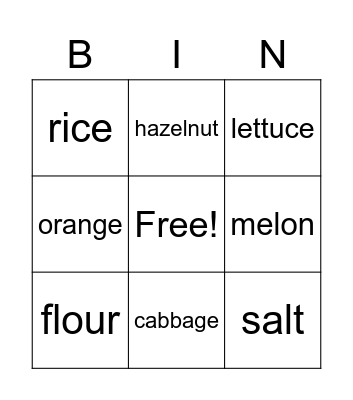 FOOD Bingo Card