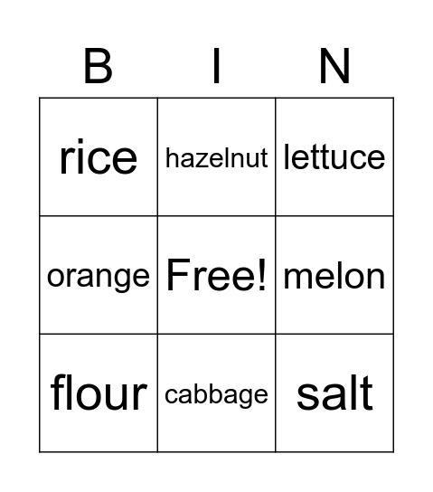 FOOD Bingo Card