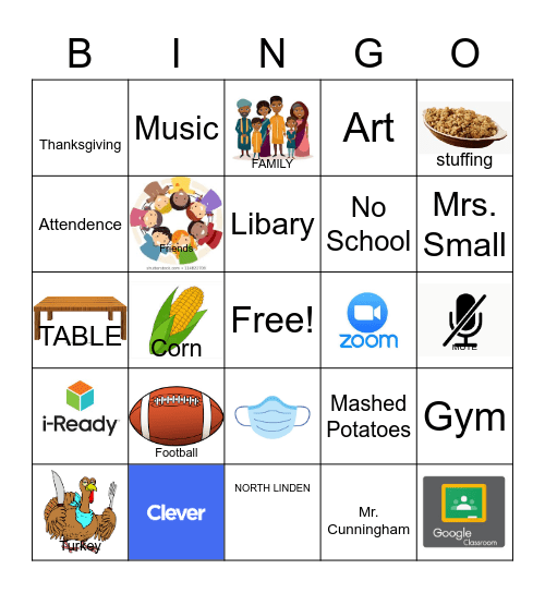 Thanksgiving Bingo for Second Grade Bingo Card