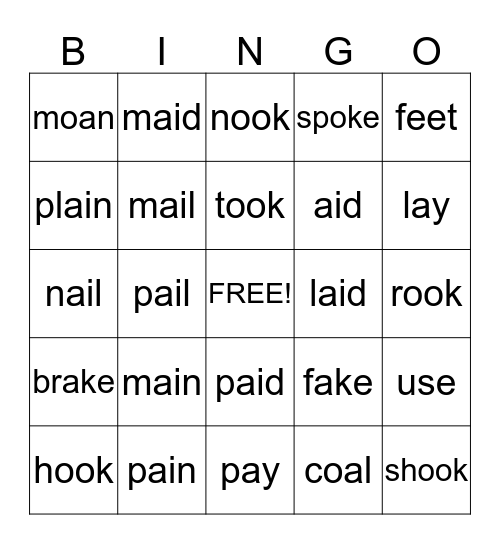Long Vowel Sounds Bingo Card