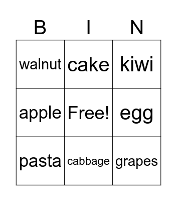 FOOD Bingo Card