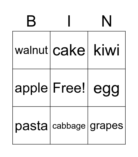 FOOD Bingo Card