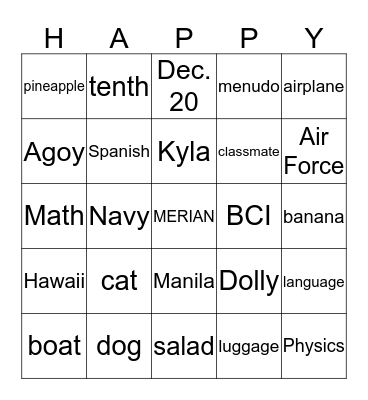 HAPPY BIRTHDAY MERIAN Bingo Card