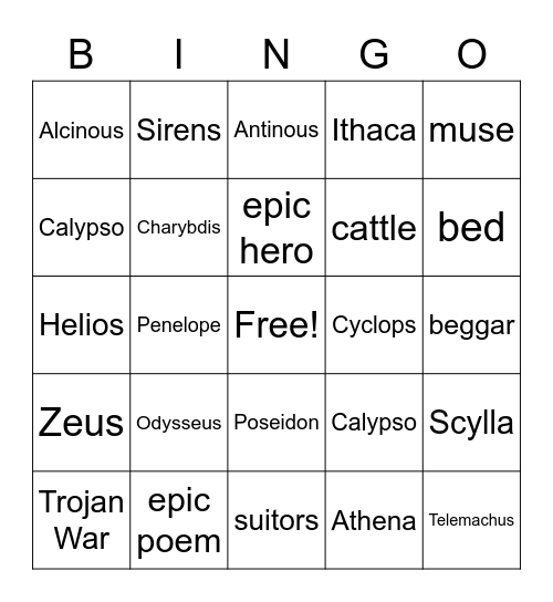 The Odyssey Bingo Card