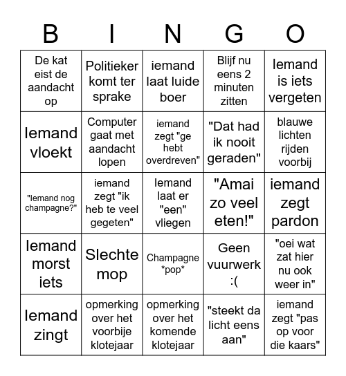 Oudjaar 2020 Bingo Card