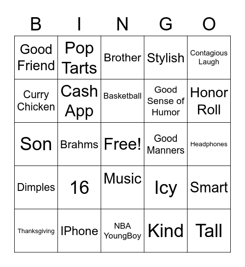 Happy Birthday Joel Bingo Card