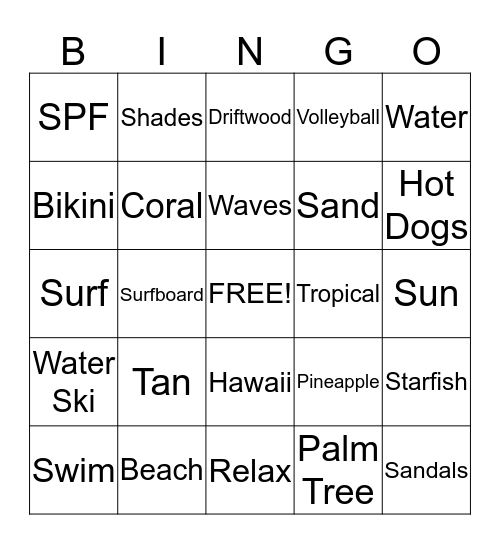 Beach Party Bingo Card