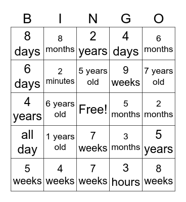ASL Time Bingo Card