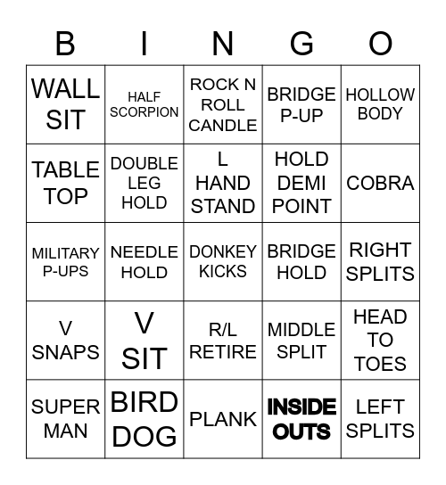 ACRO BINGO Card