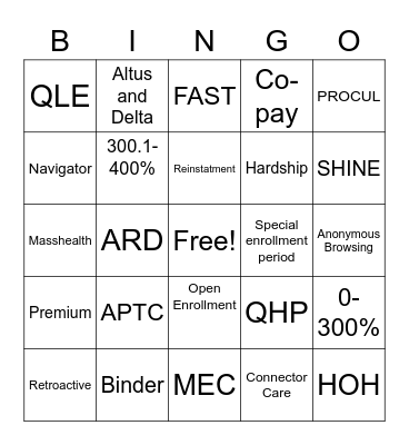 Health Connector Bingo Card