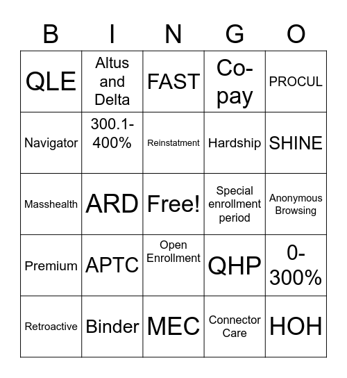 Health Connector Bingo Card