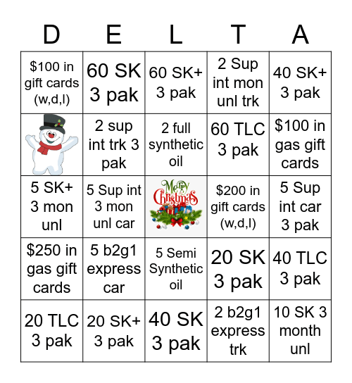 Delta  Bingo Card