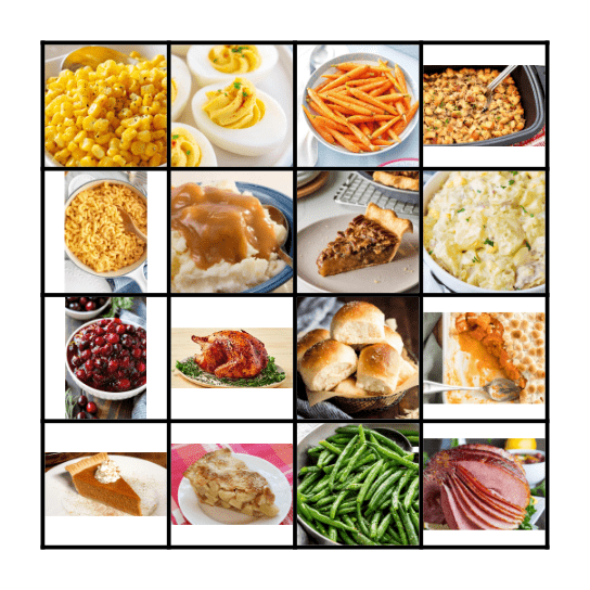 Thanksgiving Foods Bingo Card