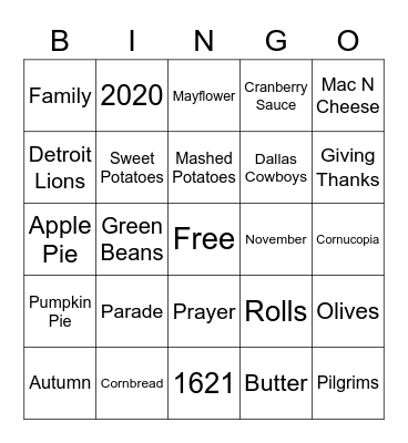 Thanksgiving Bingo Card