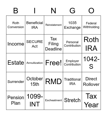 Policyholder Tax Bingo Card