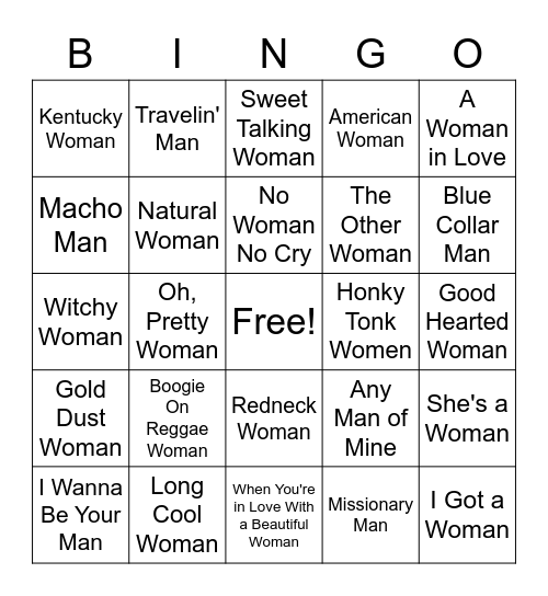 Man and Woman Bingo Card