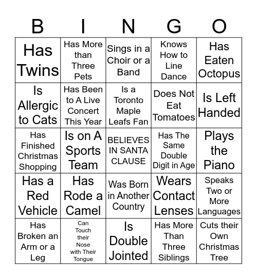 HUMAN BINGO Card