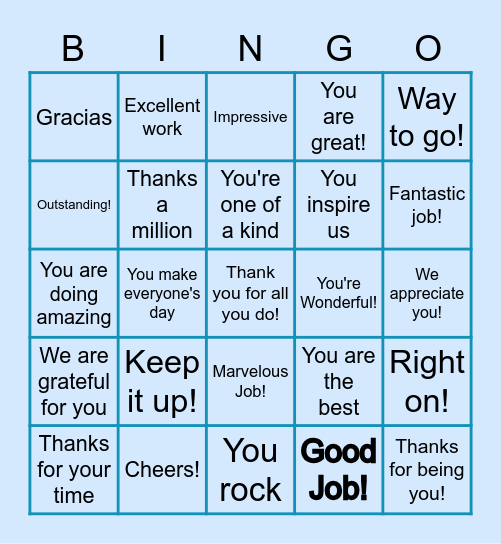 We are thankful for all you do! Bingo Card