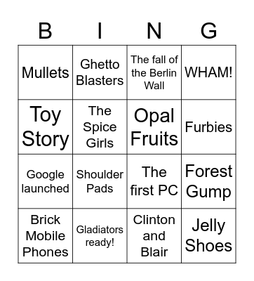 THE 80s & 90s BINGO Card