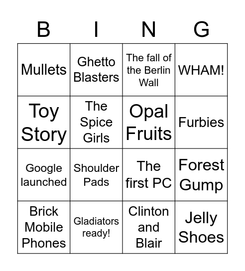 THE 80s & 90s BINGO Card