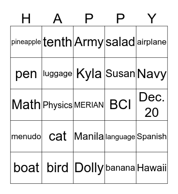 HAPPY BIRTHDAY MERIAN Bingo Card