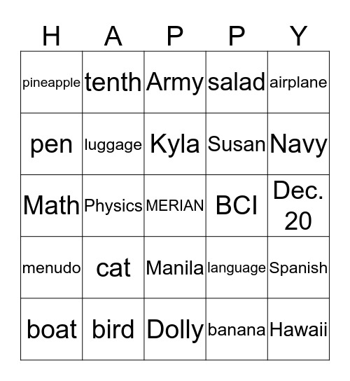 HAPPY BIRTHDAY MERIAN Bingo Card