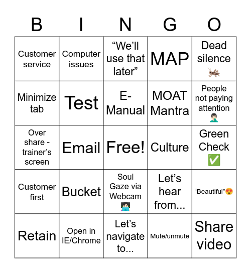 Training Bingo Card