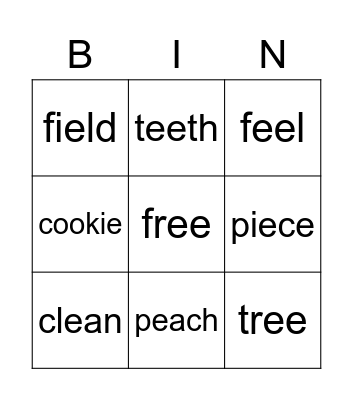 Long E Bingo Card