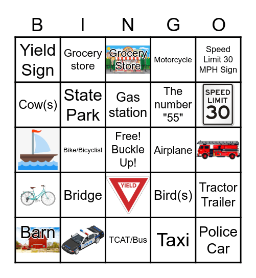 Car Bingo Card