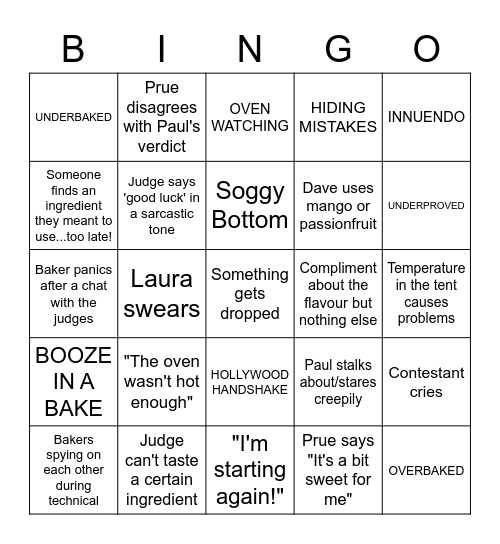 Bakeoff Bingo 2020 Bingo Card