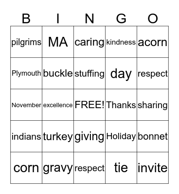 Thanksgiving Bingo Card