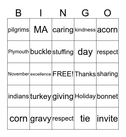 Thanksgiving Bingo Card