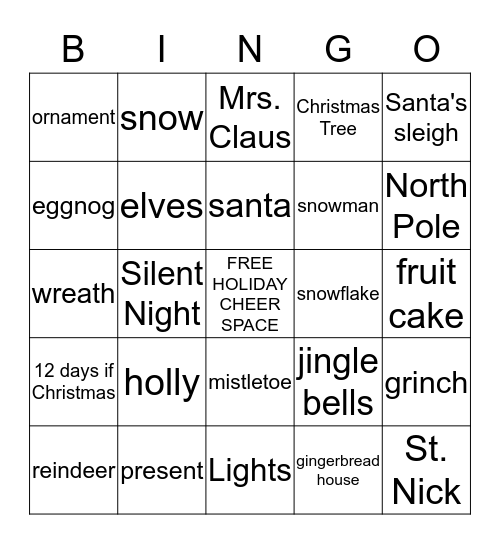 HOLIDAY BINGO Card