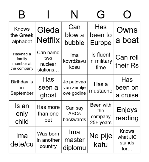 Get to Know You Bingo Card