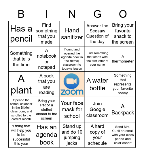 Zoom Scavenger Bingo Card