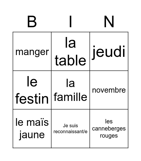 Joyeuse Action de Grâce! Bingo Card