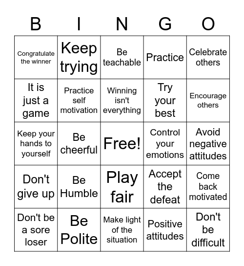 Good Sport Bingo Card