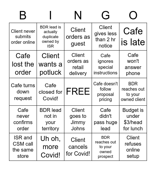 2020 Orders Bingo Card