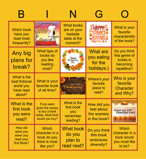 Rebel Readers Thanksgiving Bingo Card