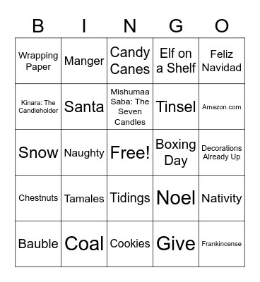 2020 Holiday Bingo Card
