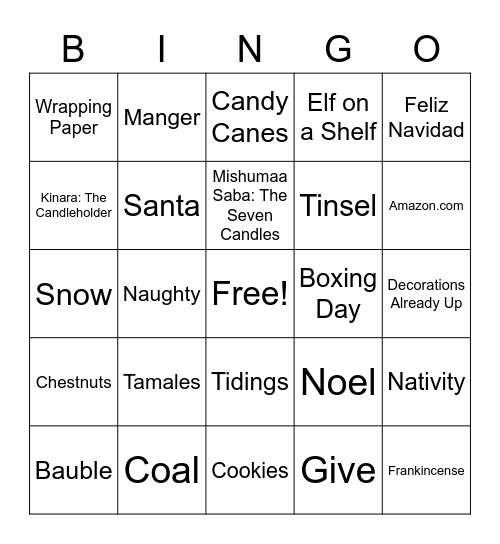 2020 Holiday Bingo Card