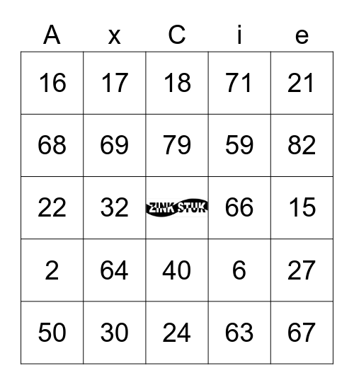 Zinkstuk Bingo Card
