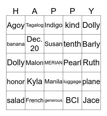 HAPPY BIRTHDAY MERIAN Bingo Card
