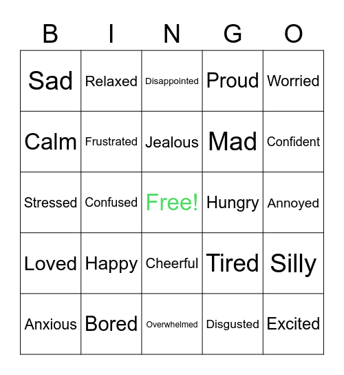 Feelings BINGO Card