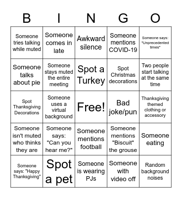 Zoomsgiving Bingo Card