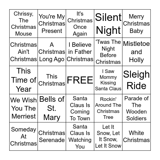 Christmas Songs Bingo Card