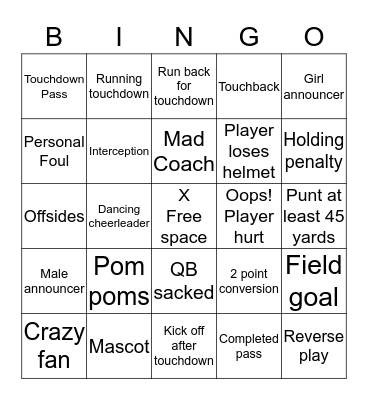 Football Bingo Card
