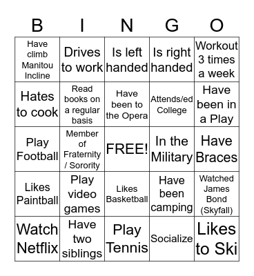 All about Me Bingo Card