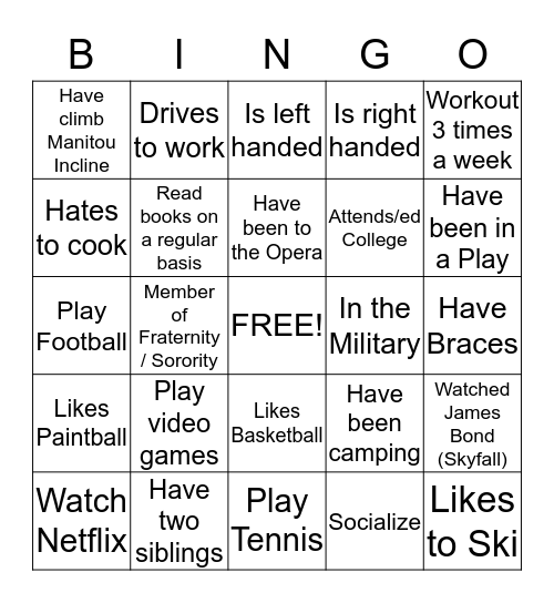 All about Me Bingo Card