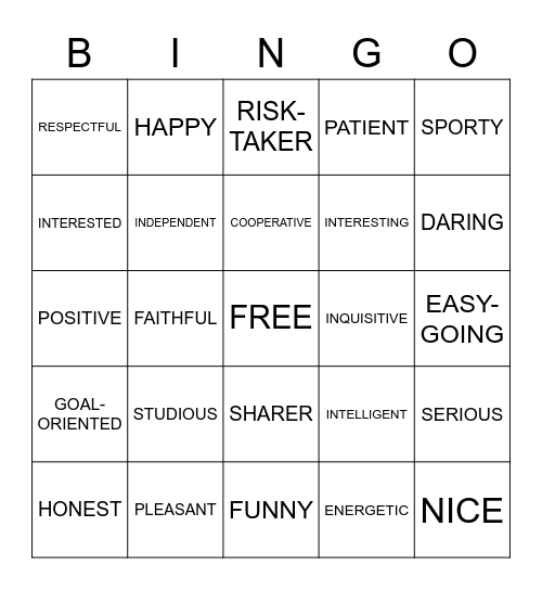 FRIENDSHIP Bingo Card